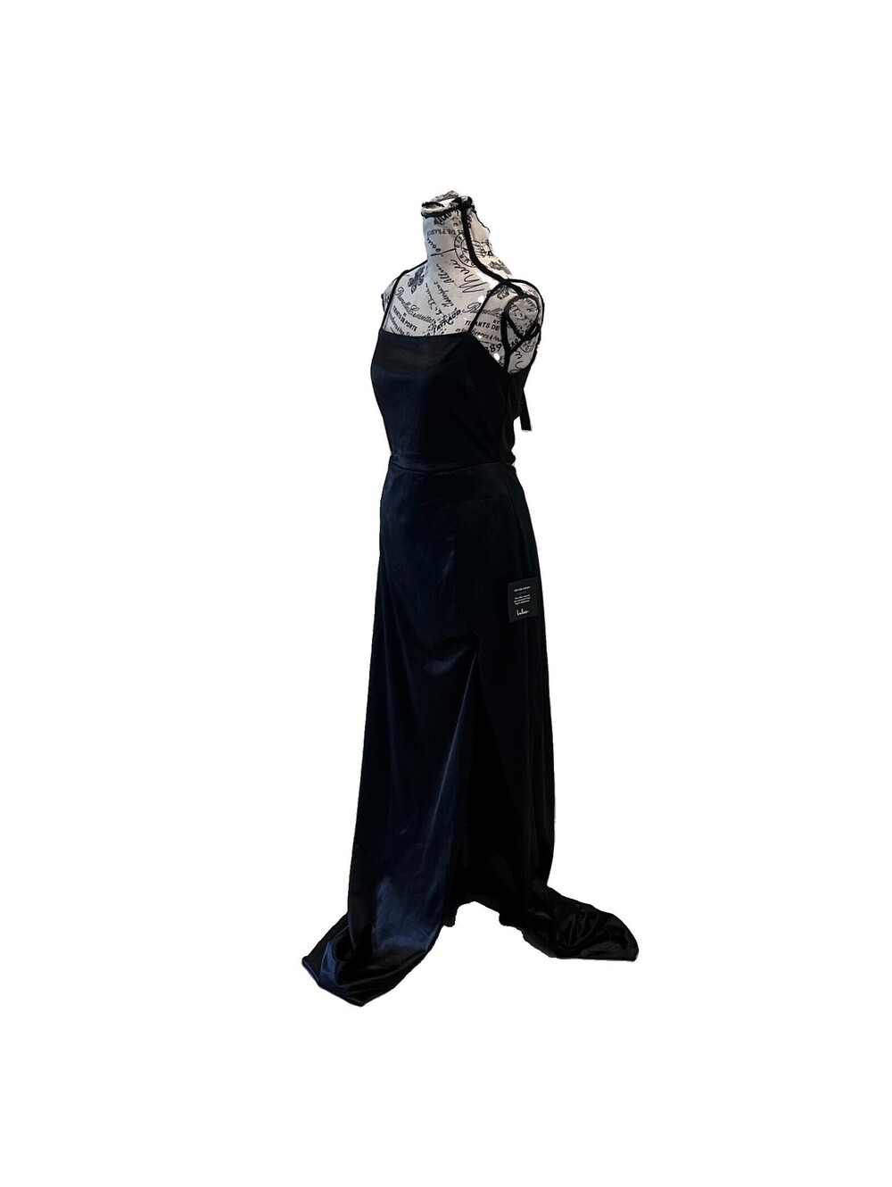 Lulus Black Metallic Satin Maxi Dress M NWT Cowl Neck Formal Goth Y2K Gala Prom - Picture 3 of 11